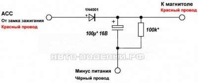 При включении зажигания, магнитола не выключается